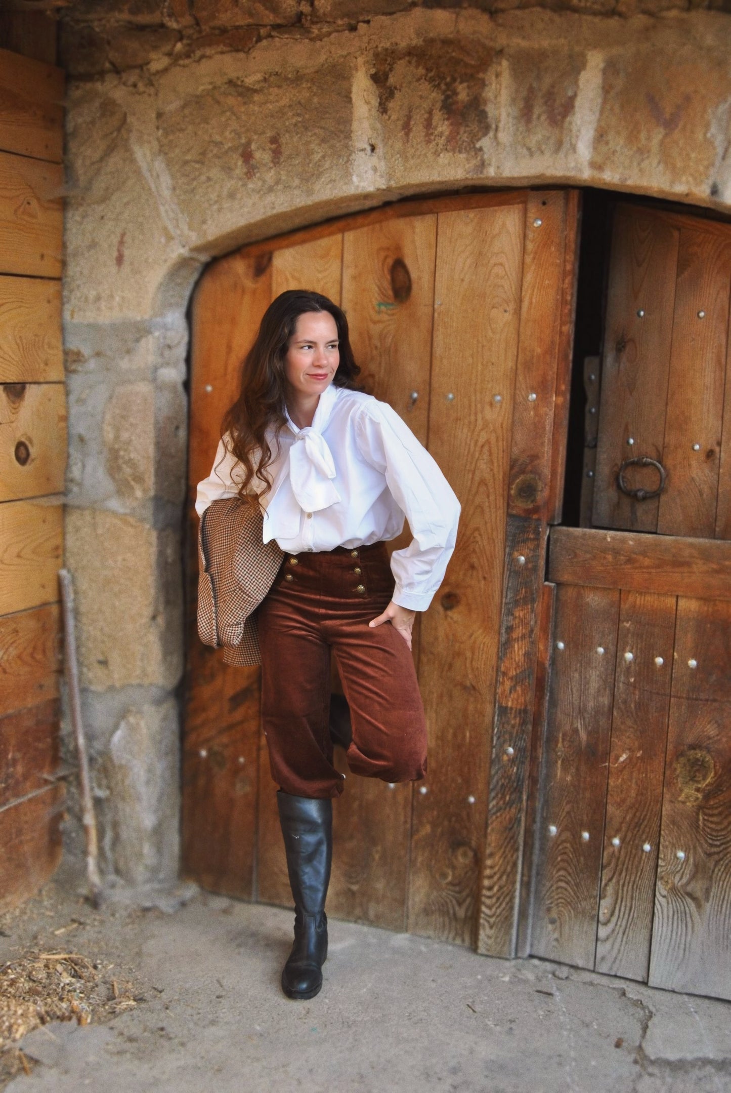 Pantalon à pont velours côtelé cognac Alienor