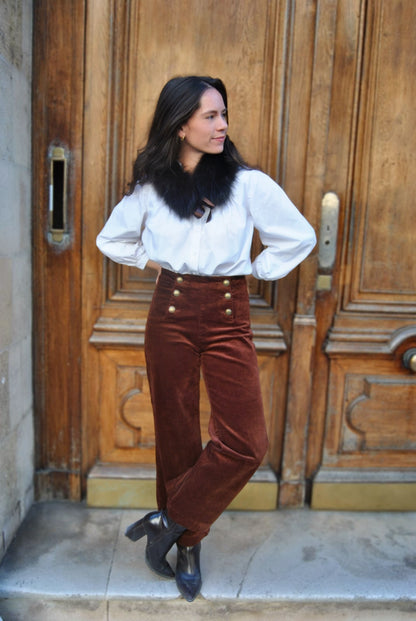 Pantalon à pont velours côtelé cognac Alienor