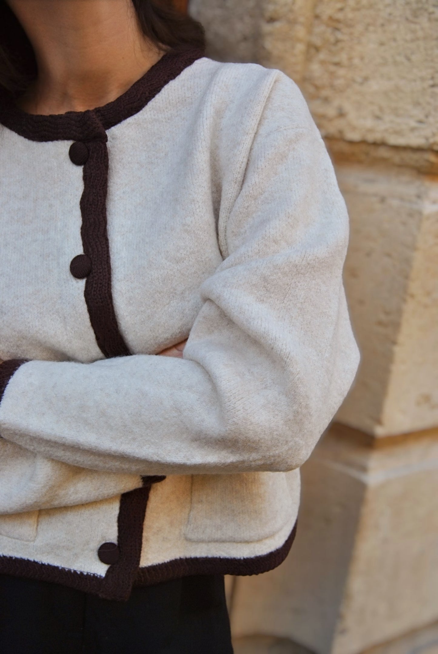 Gilet Elie écru et chocolat