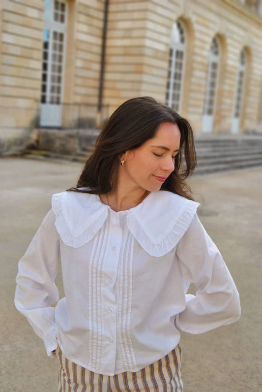 chelisier classique col claudine coton bio blanc mode femme-BRUN