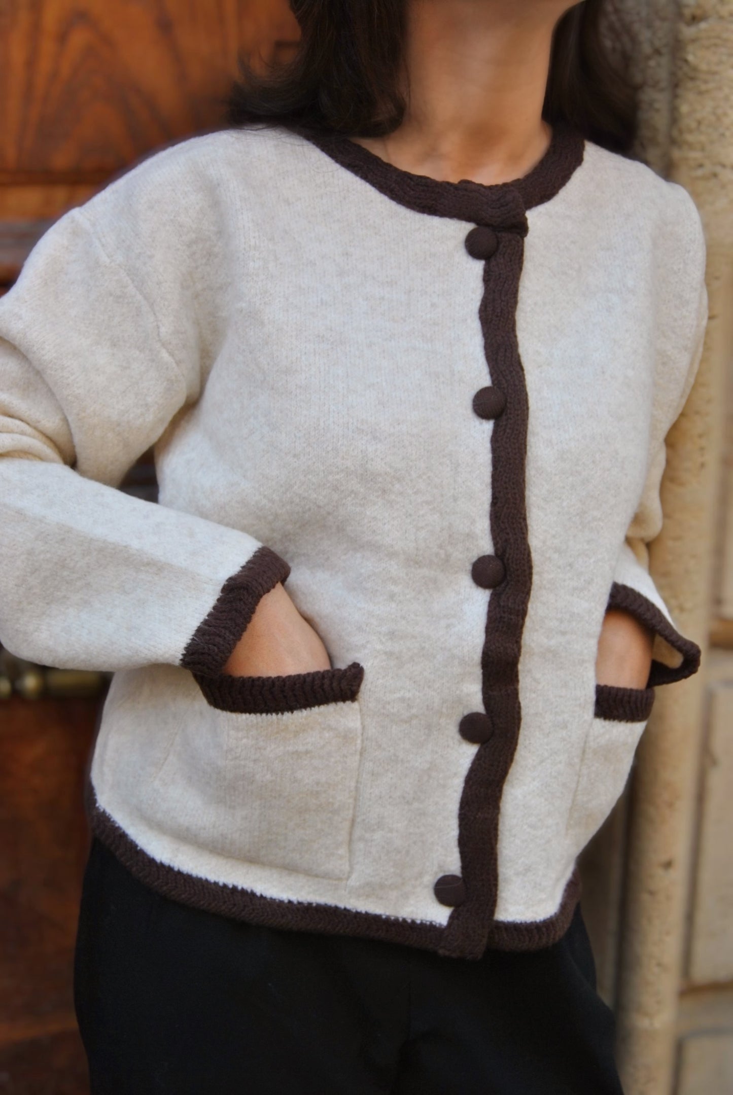 Gilet Elie écru et chocolat